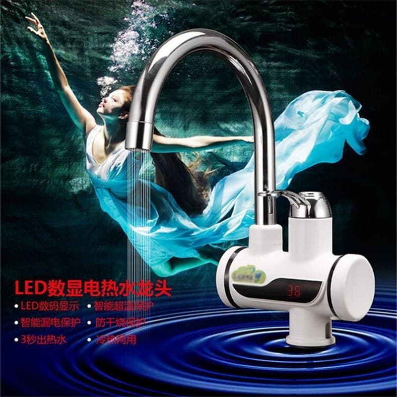 Tankless Electric Hot Water Heater Faucet Kitchen Instant Heating Tap Water With LED