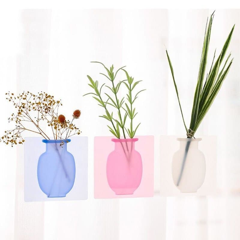 Sticky Vase Wall Mounted Plant Holder Decorative Flower Display Vase Wall Decor