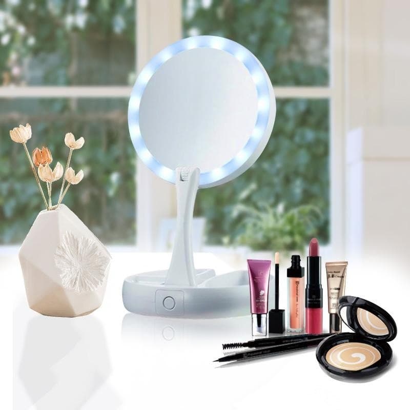 Foldable LED Mirror Lighted Make-Up 10X Magnifying Double Sided Vanity Mirror