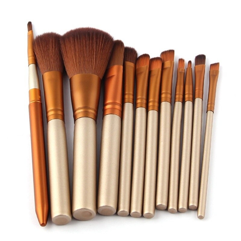 12pcs Aluminum Box Makeup Brushes Set Eye Shadow Lip Gloss Eye Makeup Portable Beauty Tools