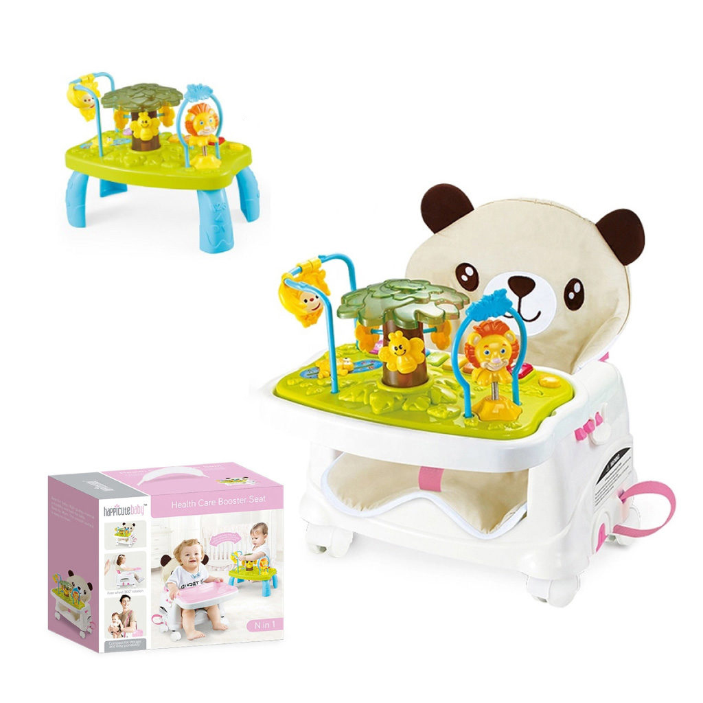 Baby Plastic Booster Seat High Chair With Removable Foldable Toy Tray 3 Point Safety Harness