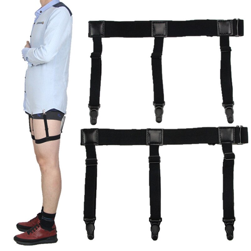 Men Shirt Stays Belt With Non-Slip Locking Clips Keep Shirt Tucked Leg Thigh Suspender Garters Strap