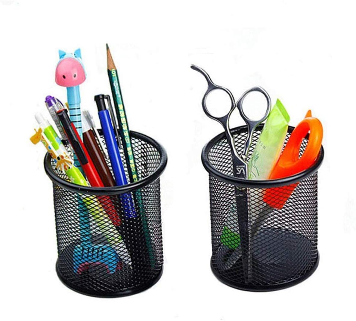 2Pc Black Metal Stand Mesh Style Pen Pencil Ruler Holder Desk Organizer Storage